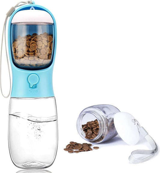 Dog Water Bottle with Food Container, Portable Leak Proof Pet Water Dispenser for Walking Hiking Travel, Puppy Essentials Accessories for Small Large Dogs, Dog Gifts (10oz/15oz/19oz)