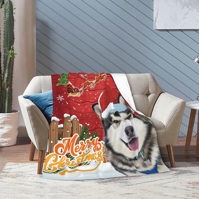 Nxwdwqa Personalized Christmas Dog Blanket Throws with Photos, Custom Christmas Pet Blanket, Dog Gifts for Pet Lovers, Customized Puppy Blanket for Adult Kid Birthday Fathers Mothers Valentines Gift