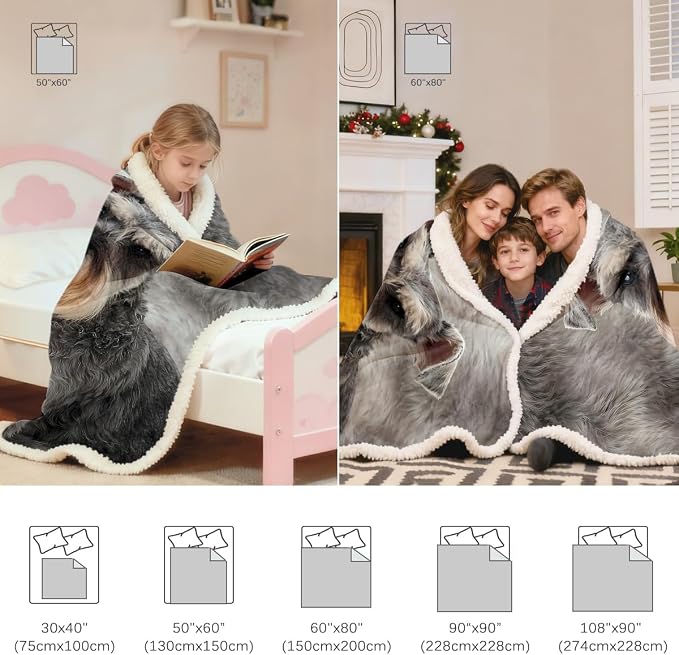 Blessliving Schnauzer Throw Soft Blanket Sherpa Fleece Lined Blanket Pet and Dog Lovers Home Throw Blankets (Throw, 50 x 60 Inches)