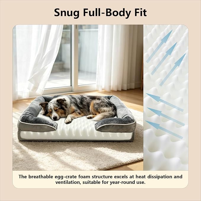Memory Foam Large Dog Beds Removable Washable Cover Dog Couch with Non-Slip Bottom Large Cat Bed for Indoor Use 3-Sided Headrest Design for Neck and Head Support (Medium)