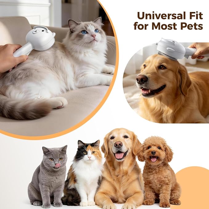 Self Cleaning Shedding Steam Cat Brush, Silicone Scraper Included | Dog Brush, primecat, Cat Brushes for Shedding, USB Rechargeable, for Grooming & Haired Pets, Dogs & Cats, White
