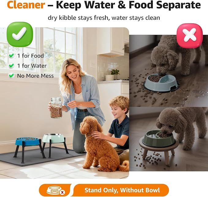 LOOBANI Raised Dog Bowl Stand Adjustable 5.9"-8.7" Width for Seniors 2 Pack | Reduces Neck Strain, Non-Slip Rubber Feet, Rust-Proof Stand, Easy Clean, for Senior & Arthritic Dogs