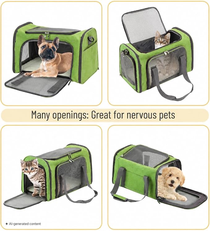 Mr. Pen- Pet Carrier, 17.5" x 11.2" x 11.5", Medium Size, Green | Portable Travel Carrier for Small Pets, Cats & Small Dogs, Breathable Mesh, Safety Inner Leash
