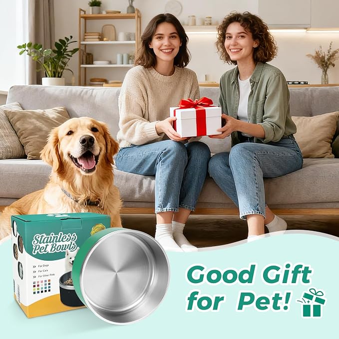 LIHONG Stainless Steel Dog Bowls for Small Medium Sized Dogs Non Slip,Insulated Dog Bowl,Pet Bowl for Food and Water,Rustproof(40oz,Deep Green)