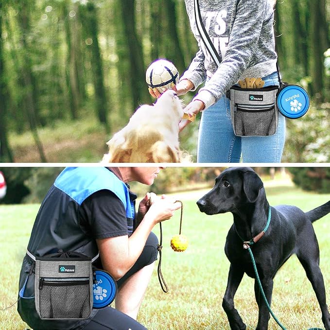 PetAmi Dog Treat Pouch, Pet Treat Pouch For Training, Dog Walking Bag Holder for Kibbles, Pet Food Toy, Dog Trainer Essentials Supplies, Poop Bag Dispenser, 3 Ways to Wear (Heather Gray)