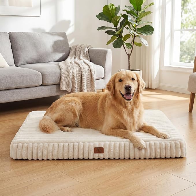 Orthopedic Dog Bed for Extra Large Dog, Waterproof Pet Bed,Non-Slip Bottom and Egg-Crate Foam with Removable Washable Cover Crate Bed,Cream,42"x30"x4"