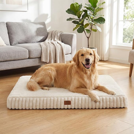 Orthopedic Dog Bed for XXL Jumbo Dog, Waterproof Pet Bed,Non-Slip Bottom and Egg-Crate Foam with Removable Washable Cover Crate Bed,Cream,47"x29"x4"