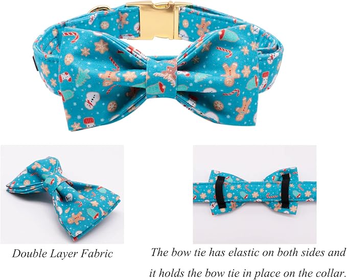 Lionet Paws Christmas Dog Collar with Bowtie Durable Adjustable Handmade Comfortable Bow Tie Dog Collar Cat Collar with Metal Buckle for XS Dogs Cats,Party,Festival,Holiday Style,Neck 8-12in