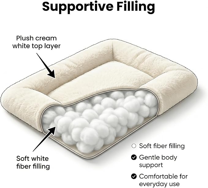 Dog Crate Bed 22x13,Washable Dog Crate Pad for Medium Dogs,Soft Kennel Bed Mattress with Non Slip Bottom,Beige