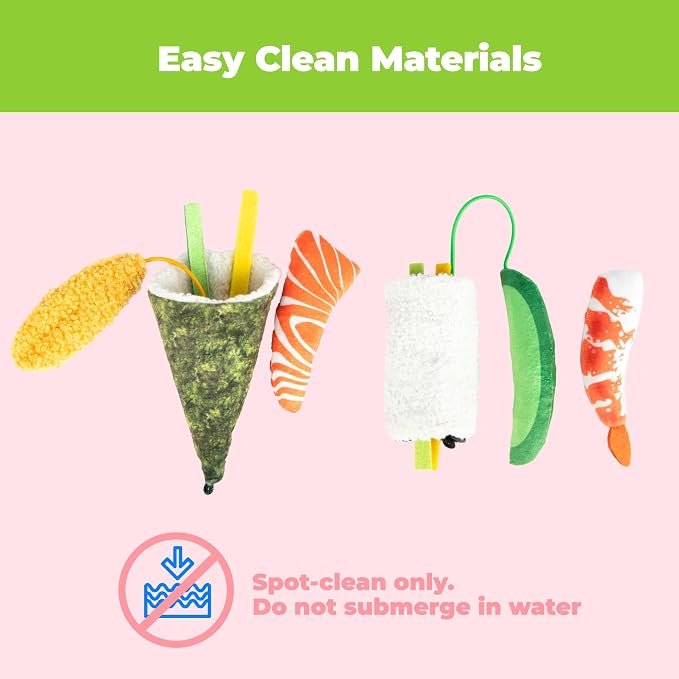 Catify by Best Pet Supplies Interactive Sushi Set Catnip Cat Toy for Indoor Cats & Kittens, Plush Pull-Out Toppings Chew Toys, Durable, Soft, Enrichment Play