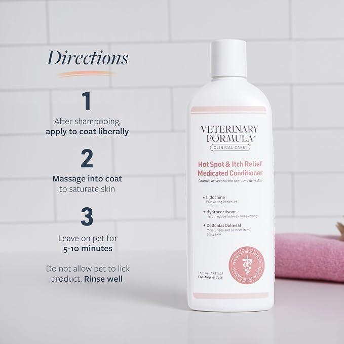 Veterinary Formula Clinical Care Hot Spot & Itch Relief Conditioner, 16 oz | Medicated oatmeal formula conditions the skin and helps alleviate itching in dogs and cats