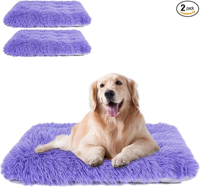 Machine Washable Dog Bed, Deluxe Plush Dog Crate Pad and Cat Bed, Anti-Slip Bottom Kennel Pad Mat, Fuzzy Pet Beds for Large, Medium, Small Dogs Breeds (Violet, 24.0" L x 18.0" W x 3.0" Th x 2 Pack)