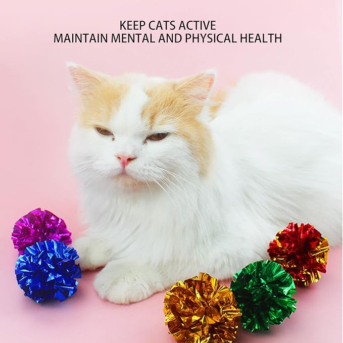 HERCHR 30 Pack Crinkle Balls Cats Sparkle Ball Colorful Mylar Balls Crinkle Paper Ball for Cats Interacting