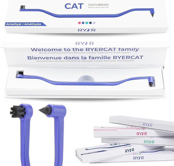 RYERCAT Dual Sided Cat Toothbrush - Kitten Toothbrush with Micro Head for Custom Fit - Cat Dental Care Supplies - Pet Toothbrush for Cats (Amethyst Purple)