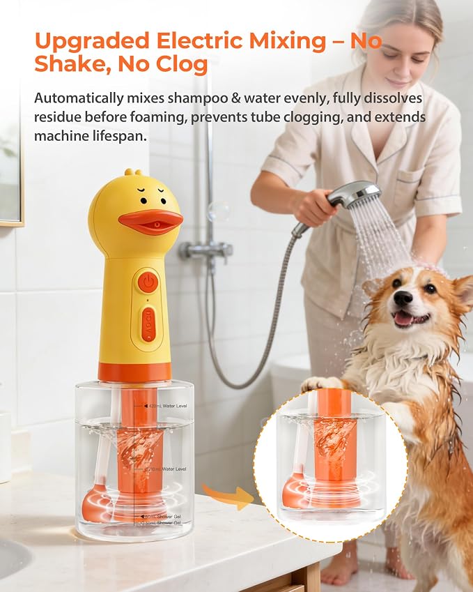 Electric Dog Shampoo Dispenser with Auto Mixing, 500ml Dog Shampoo Foamer & Soap Sprayer, Rechargeable Pet Shampoo Dispenser for Dogs & Cats, Waterproof Dog Bath Foam Machine