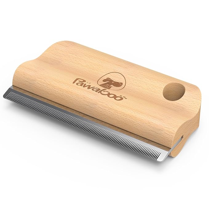 Pawaboo Deshedding Brush for Dogs & Cats, Dog Hair Removal Comb | Grooming Shedding Brush with Ergonomic Gripping for Short Hair Dogs and Cats, Hangable Pet Cleaning Comb Supplies, 5.1 Inch