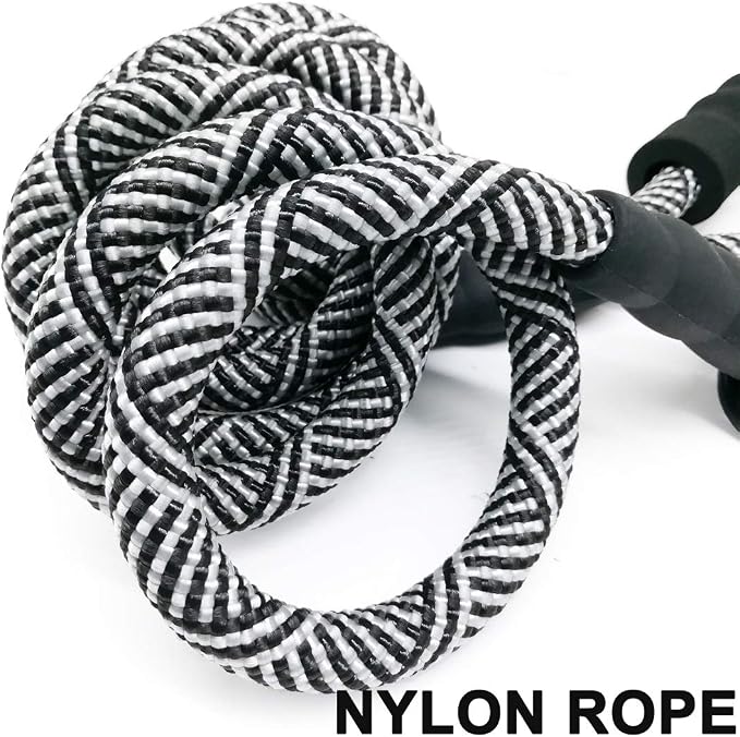 MayPaw Heavy Duty Rope Dog Leash, 3/4/6/7/8/10/12/15/20/30FT Nylon Pet Leash, Soft Padded Handle Thick Lead Leashes for Large Medium Dogs (Black, 1/2" * 12')
