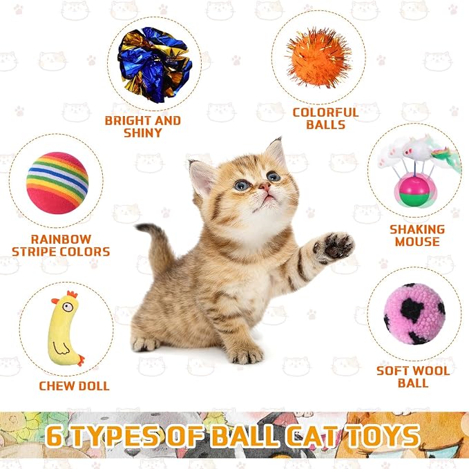Shappy 150 Pcs Cat Toys for Indoor Cats Bulk, Kitten Toys Pack, Variety Interactive Gift Including Mice Rainbow Balls Spring Crinkle Balls Gift for Kitty Kitten Cat(Novel)