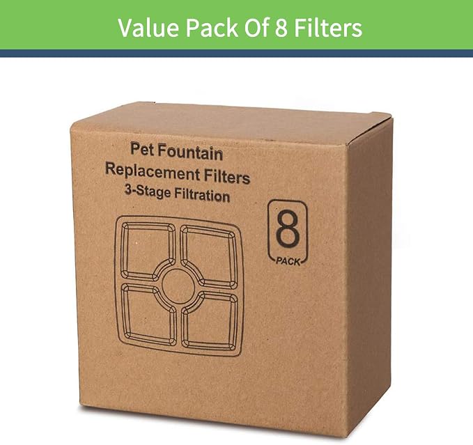 Lmpyf 8 Pack Square Filters for Cat Fountain, Compatible with 2.5L Pet Flower Fountains, Ion Exchange Resin and Activated Carbon