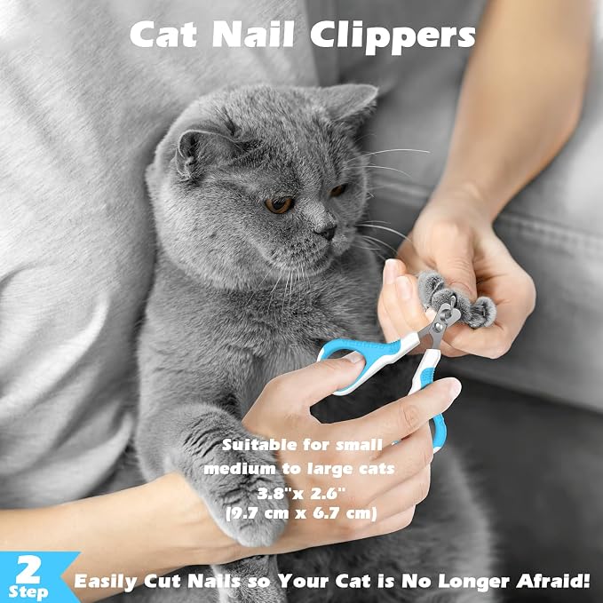 3PCS Cat Grooming Supplies, Cat Brush & Nail Clipper/Trimmer & Flea Comb for Shedding Indoor Cats Essentials Stuff Accessories (Blue)