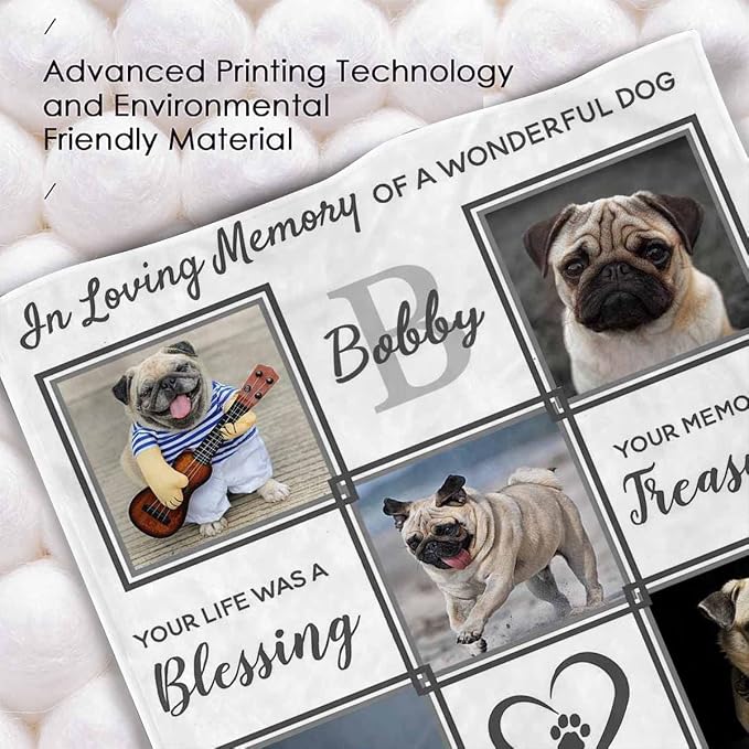 Personalized Memorial Blanket in Loving Memory of A Wonderful Dog White Customized Loss of Pet Dog Photo Fleece Throw Blankets Warm Bereavement Gift for Dog Mom 60X80 Inch