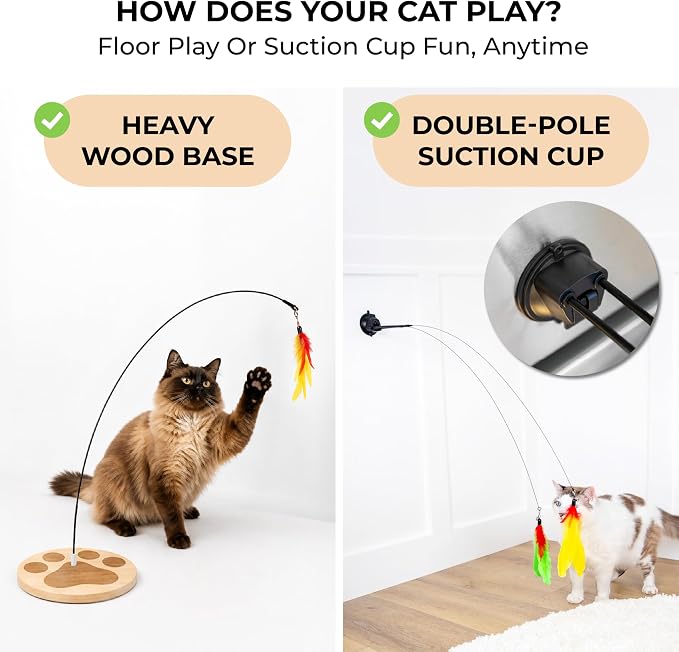 Feather Wand Teaser Cat Toys 18-Piece Simulation Toys for Indoor Cats, Cat Stuff Self-Holding Floor Base & Suction Cup, Bird Simulation Self Play Kitten Toys for Bored Adult Cats