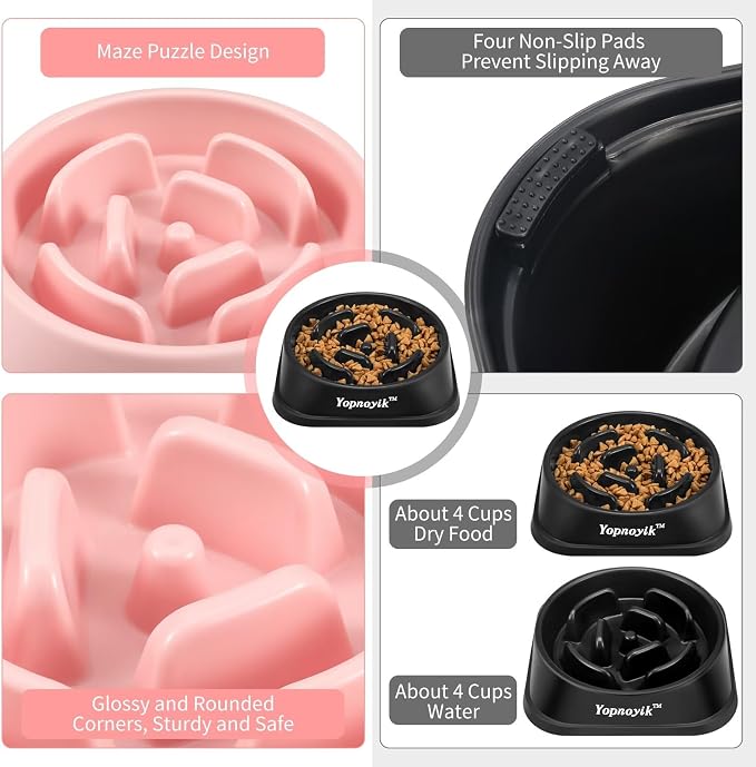 Yopnoyik 2 Pack Slow Feeder Dog Bowls for Healthy Eating, Non-Slip and Anti-Choking Design, Reduces Bloating & Overeating for Large Dogs, Easy to Clean