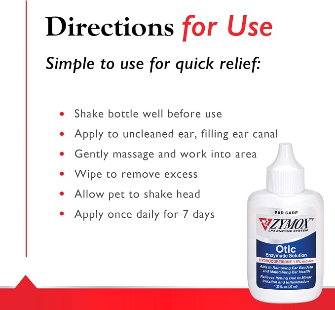 Zymox Otic Enzymatic Solution for Dogs and Cats to Soothe Ear Infections with 1% Hydrocortisone for Itch Relief, 1.25oz (Pack of 2)