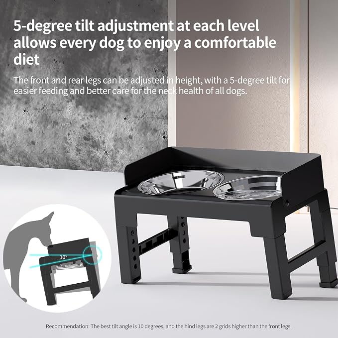 Elevated Dog Bowls for Medium and Large Dogs, Spill Proof Tiltable Dog Feeder with 2 Stainless Steel Bowls, 6 Height Adjustable Raised Dog Bowl Stand