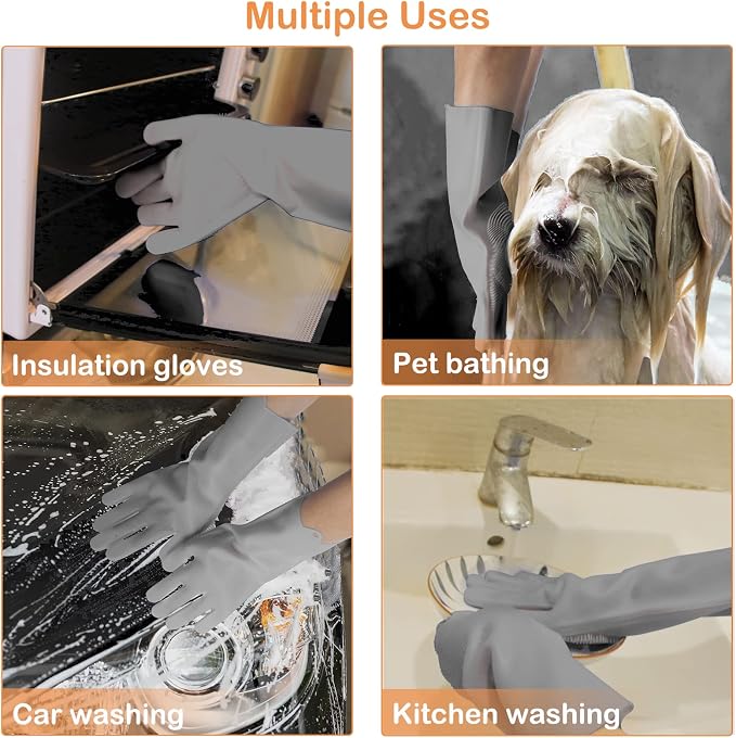 Silicone Pet Grooming Gloves Dog Washing Gloves for Bathing Massaging | 3,000 Soft Bristles, Non-slip & Extended Sleeves, Heat Resistant & Dishwasher Safe, For Cats and Dogs, Home/Car Cleaning