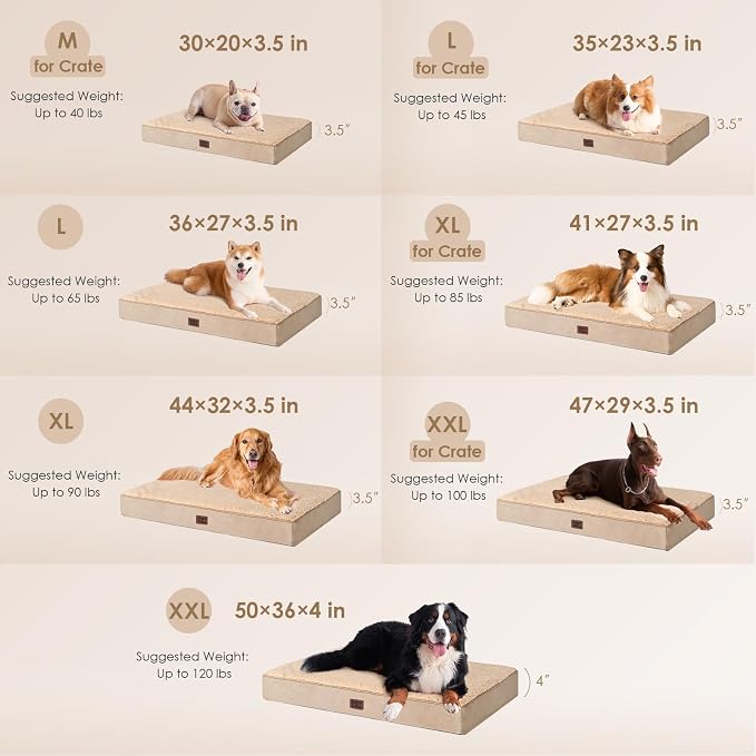 EHEYCIGA Orthopedic Dog Bed with Removable Washable Cover, Khaki, 30IN | Egg Crate Foam Support, Durable Oxford fabric, Non-Slip Bottom, Machine Washable, Soft Waterproof Plush Pet Bed Mat For Crate