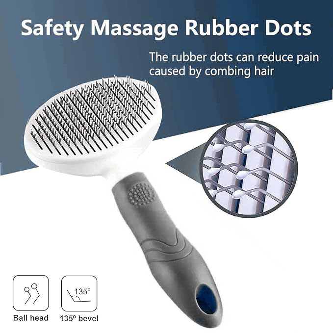 Self Cleaning Slicker Brush - Cat Brush Skin-Friendly Deshedding Grooming Massaging Tool for Long & Short Haired Pets, Cat Hair Brushes Easy Removes Undercoat for Dogs Cats Rabbits-UPGRADED, Gray
