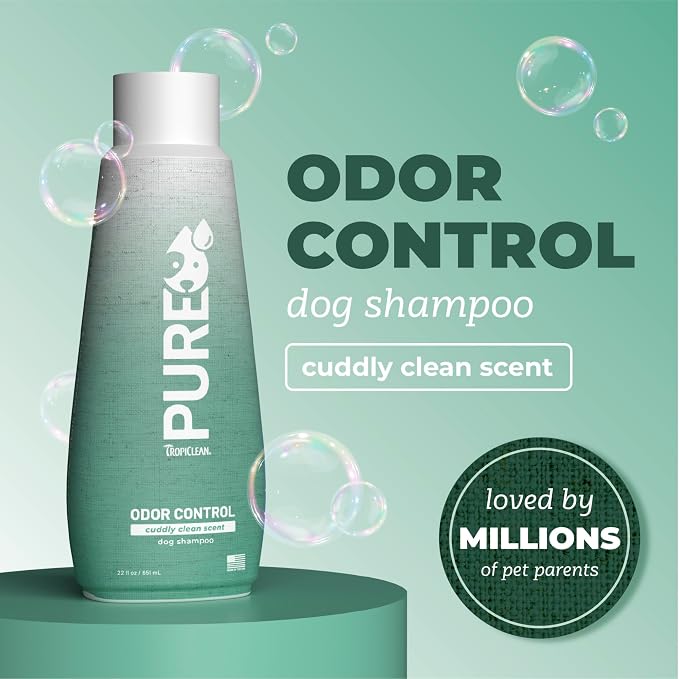 TropiClean Pure Deodorizing Dog Shampoo for Smelly Dogs, Papaya Scent, 22oz