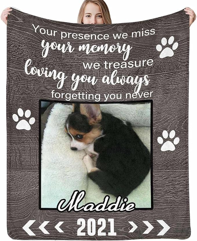 Custom Photo Blanket Best Memorial for Your Pets - Personalized Cozy Fleece Throws Blanket with Picture Upload for Dogs Cats Family Friends