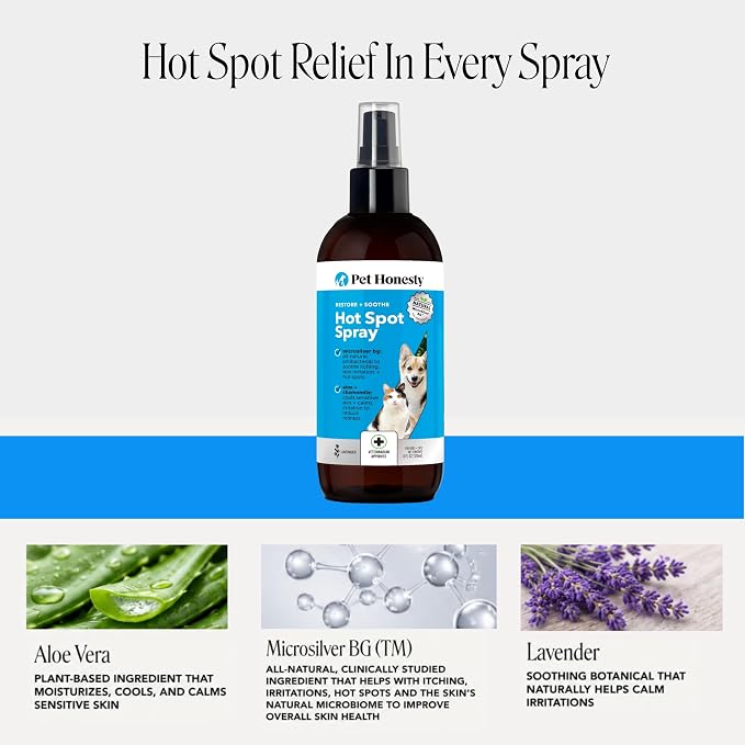 Restore + Soothe Hot Spot Spray for Dogs & Cats – Gentle Dog Skin Spray with Aloe Vera & MicroSilver BG – Soothes Itching, Hot Spots & Irritation – Dog Itch & Hot Spot Remedy for Sensitive Skin – 4oz