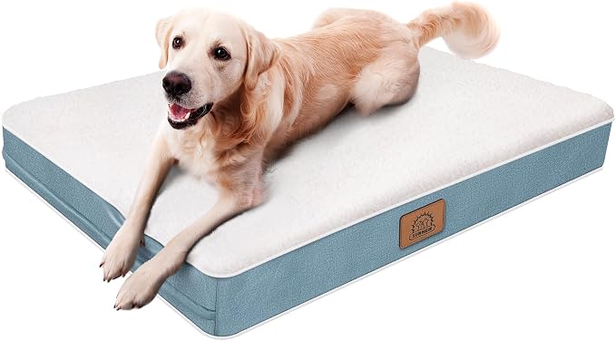 Sunheir Extra Large Orthopedic Dog Bed, XXL Waterproof Dog Crate Bed, Blue | Removable Machine Washable Cover, Egg Crate Foam Support, Easy-Clean, Anti-Slip Bottom, Soft Pet Bed Mat for Crate, 44x32in