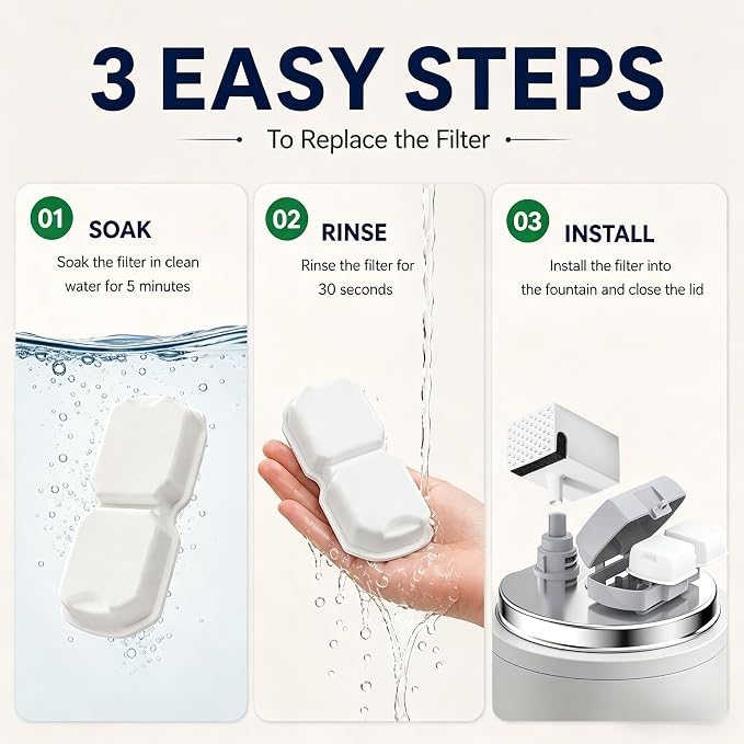Cat Water Fountain Filter: 12 Pet Fountain Replacement Screen for Stainless Steel - 6 Carbon Filters & 6 Foam Filters - Suitable for Cat Water Fountain Stainless Steel S17