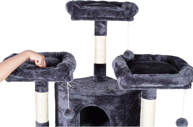 Hey-brother Cat Tree Tower with Multi-Level Large Condo, Platform, MPJ032G | 73.4 Inch Cat Tower with 3 Caves, 3 Cozy Perches, Scratching Posts, Board, Activity Center Stable for Indoor Cats, Smoky Gray
