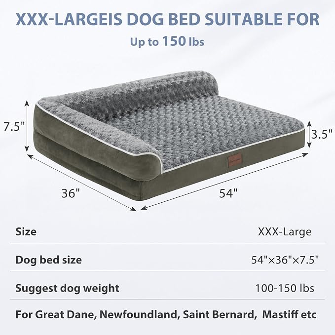 BFPETHOME Orthopedic Washable Dog Bed, Sleeping Couch for Large Senior Dogs | Deluxe Plush Rose Velvet Washable Cover, Egg Crate Foam Support, Waterproof Lining, Non-Slip Bottom, Senior Dogs
