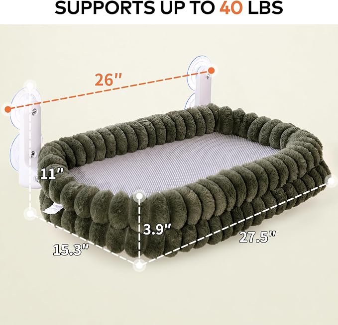 CHEERPALS Cat Window Perch for Indoor Cats Hammock for Window with Reversible Cushion, Foldable Cat Window Bed for Large Cats and Kittens, Cloud Series(Green,Large)