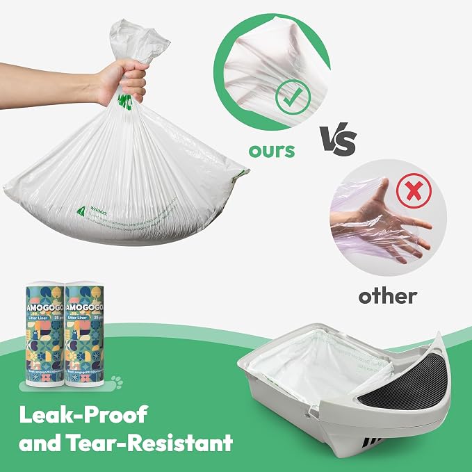 50 Pcs Waste Bags, Compatible with Litter Robot 4/5/3, Heavy Duty Cat Litter Trash Bags, Waterproof, White Replacement Litter Bags, 26.4" x 21.9"