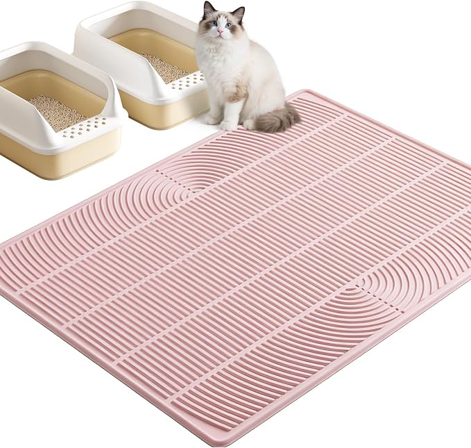 TRZZ XXL Cat Litter Mat, Large Silicone Waterproof Mat, Pink | Non-Slip, Easy to Clean, Cat Litter Trapping Mat, Kitty Litter Catcher, Scatter Control, for Floor
