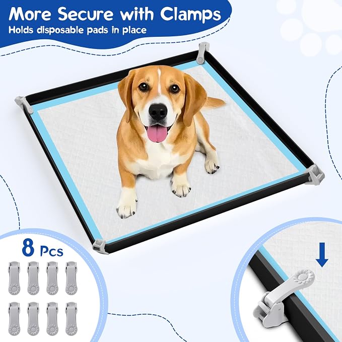 VavoPaw Pee Pad Holder for Dog, 24" × 24" Puppy Pad Holder with Clamps, Raised Edges Leak-Proof Dog Pee Pads Holders, Waterproof Silicone Potty Pads for Dogs, Easy to Clean Indoor, Black