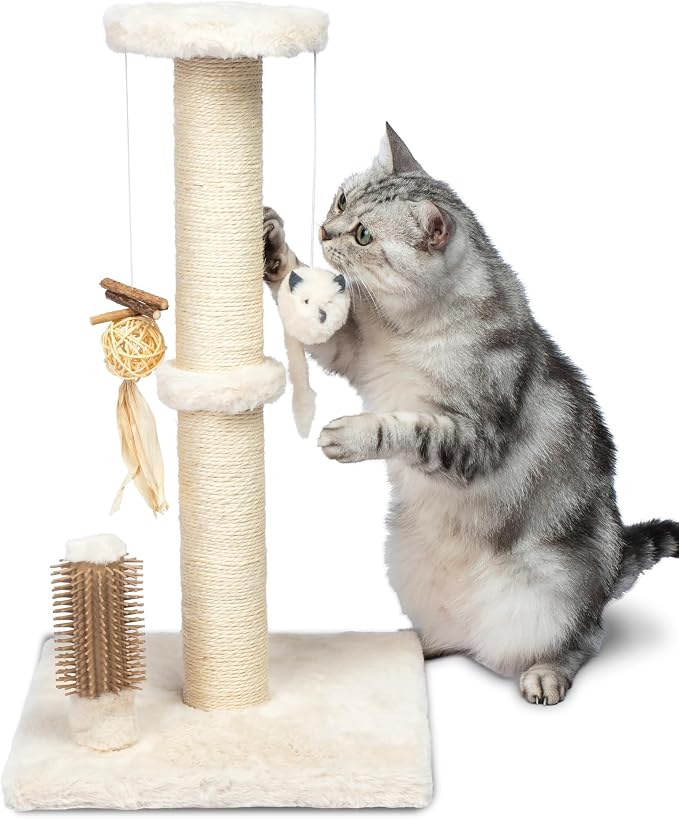 Best Pet Supplies Catify Cat Scratcher, Fun Interactive Scratchers, Posts, Poles, Claw Safe, Furniture Saver Indoor Play Support Natural Cat Behaviors Heavy Duty - Beige Scratching Post - H: 25"