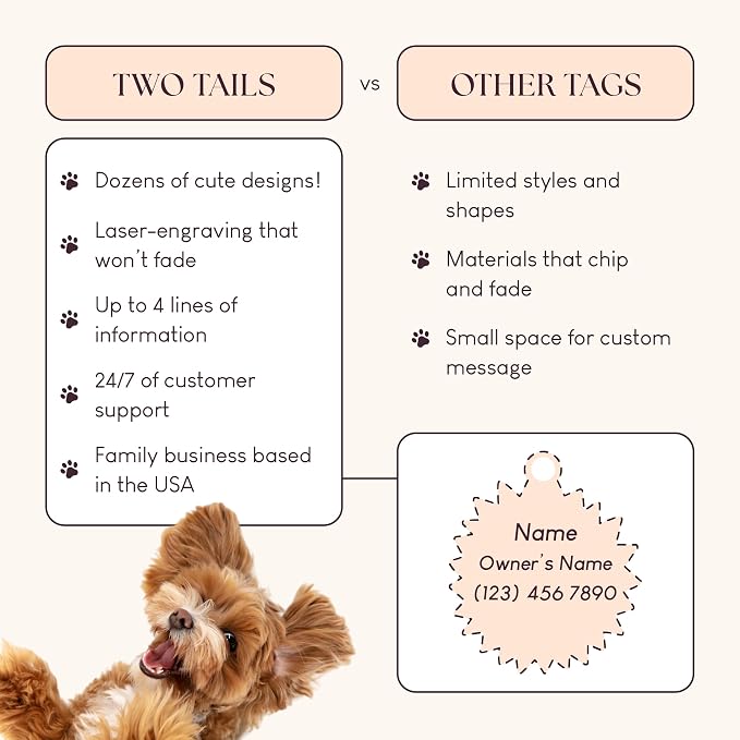 Two Tails Pet Company Personalized 'Smiling Sun' Pet ID Tag - Custom Engraved Dog Tags for Pets - Durable Brass, Gold Plating