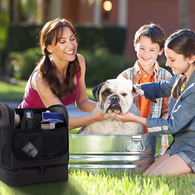 Dog&Cat Grooming Supplies Bag, Adjustable Compartments Wall Mounted Dog Grooming Bag for Pet Groomers, Cat Grooming Bag for Dog Clippers/Wipes/Hair Remover/Nail Trimmer/Brush/Comb/Shampoo