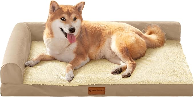 Patas Lague Orthopedic Medium Dog Bed Washable Pet Sofa Bed 30''X20''Beige | 2-Sided Bolster Egg-Crate Foam Dog Couch Medium Size Dogs, Waterproof Removable Washable Cover, Nonskid Bottom Pet Crate Mat