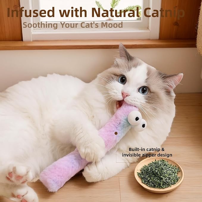2BB Cat Kicker Toys 3 Pack, 13 Inch Quiet Catnip Toy Pillows for Indoor Cats, Soft Plush Refillable Kick Sticks for Kittens, Interactive Play & Exercise