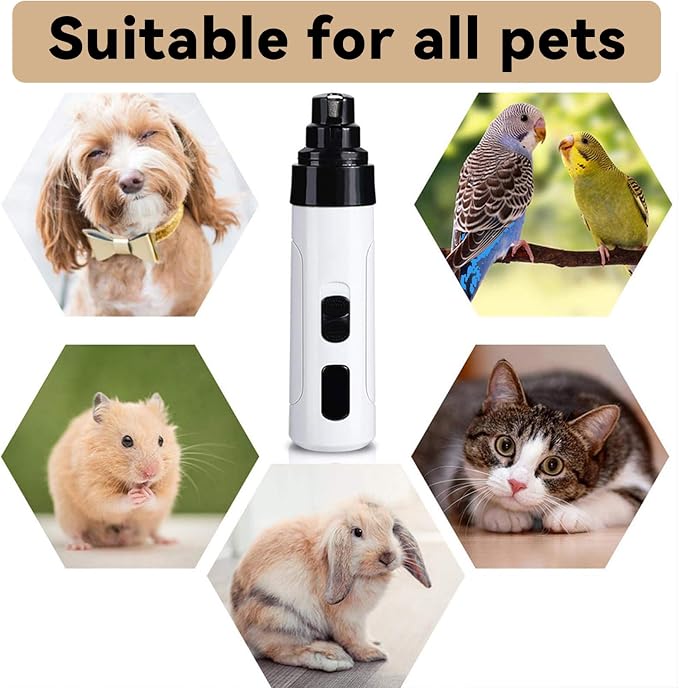 Silent Pet Nail Grinder for Dogs & Cats, 3 Grinding Heads | Professional 2-Speed Rechargeable Dog Nail Trimmer for Small/Medium Dogs & Cats, Painless Paw Grooming