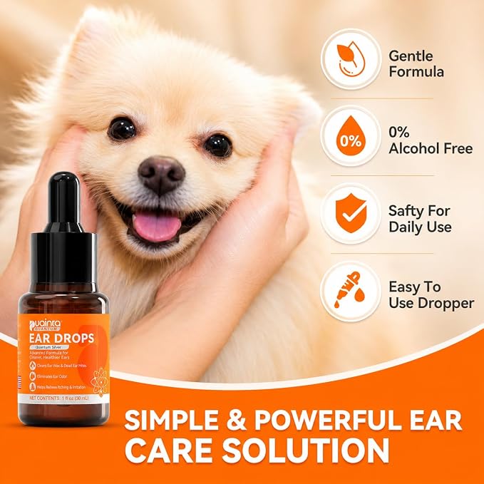 Dog Ear Cleaner Drops for Infection Treatment | Vet Formulated Patented Quantum Silver Water-Based Drops Soothe Ear Itching, Irritation, Cleans Wax, Odor, 2 Pack